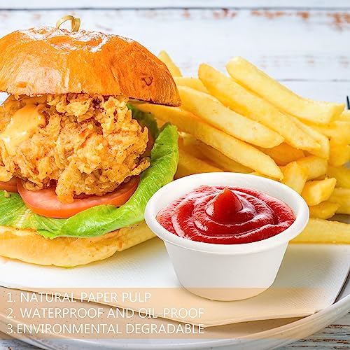 Yesland 200 Pcs 2 oz Natural Bagasse Fiber Cups with Lids, White Paper Tasting Cups Disposable Sample Food Cup, Sauce Containers for Snack Tasting Charcuterie(200 Cups & 200 Lids) - color: White