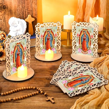 Bucherry 12 Pcs Our Lady of Guadalupe Wooden Statues with Flameless LED Tea Candle Virgen De Guadalupe Picture Frames Baptism Favors First Communion Party Favors Catholic Recuerdos De Bautizo Decor