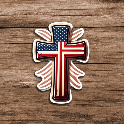 American Flag Cross Vinyl Sticker 5 Inch Waterproof Christian Patriotic Decal Jesus Faith Religious USA Graphic for Car Truck Laptop Window Water Bottle Bumper - color: 08
