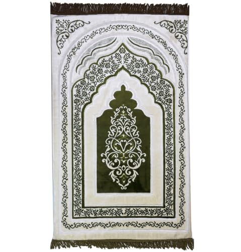 Modefa Foam Padded Prayer Rug | Thick Prayer Mat with Knee Cushion Memory Foam Prayer Mats | One Inch Thick Soft Velvet Islamic Praying Mat Luxury (Olive) - color: Olive