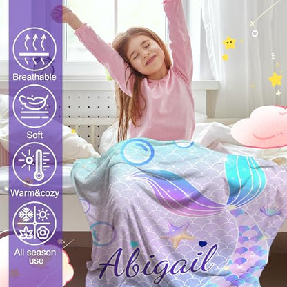 Personalized Baby Mermaid Blanket for Girls with Name - color: Mermaid