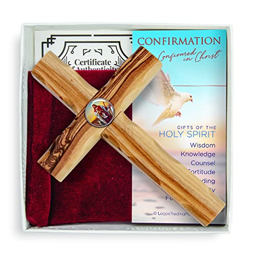 Good Shepherd Confirmation Sacrament Cross, Boxed Gift Set with Certificate of Authenticity, Prayer Card, & Velvet Pouch, For Boys & Girls, Catholic & Christian Holy Land Olive Wood From Israel - color: Good Shepherd Confirmation