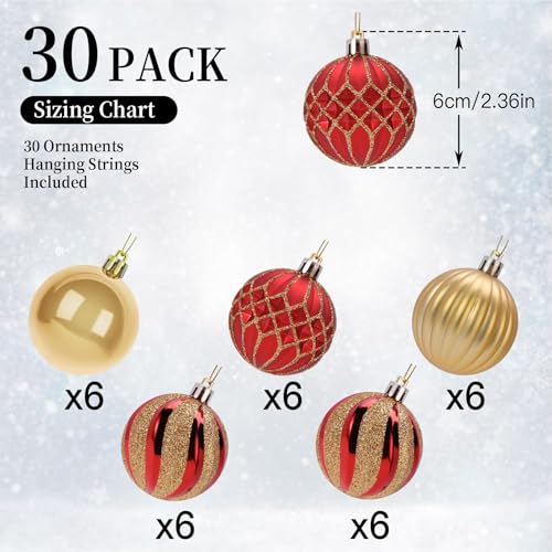 SHareconn 30ct 2.36 Inch Christmas Tree Balls Ornaments, Red & Gold, 60mm - color: Red & Gold, size: 2.36 inch