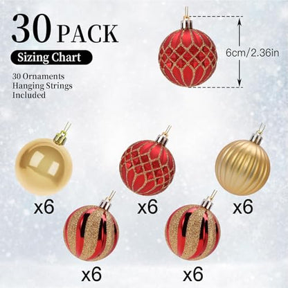 SHareconn 30ct 2.36 Inch Christmas Tree Balls Ornaments, Red & Gold, 60mm - color: Red & Gold, size: 2.36 inch