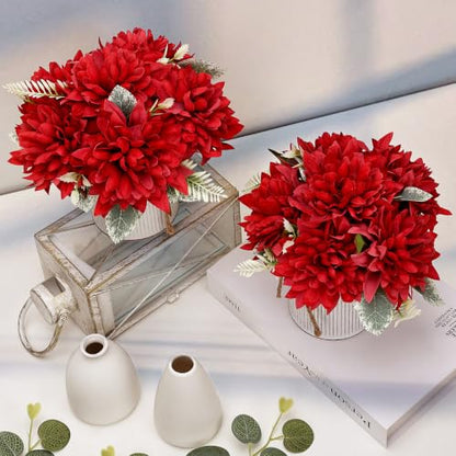 6 Set Pre-Made Flower Table Centerpieces (Red, 6 X Dahlias Table Centerpieces) - color: Red, size: 6 X Dahlias Table Centerpieces