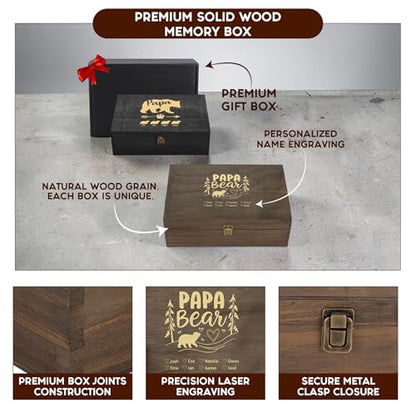 Personalized Gift for Dad or Grandpa, Engraved Wooden Family Memory Box - style: 17. Papa Bear Designs