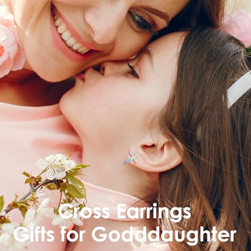 CERSLIMO Cross Earrings for Girls Kids, Christian Confirmation Communion Baptism Catholic Religious Christmas Birthday Inspirational Gifts for Women Teens Teenager Granddaughter Goddaughter - style: Goddaughter Gifts