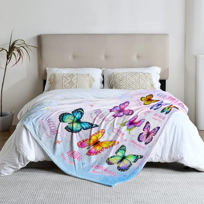 Christian Gifts for Women Faith God Says I Am Butterfly Blanket 50"x60" - color: God Says - Butterfly 01, size: 50"x60"
