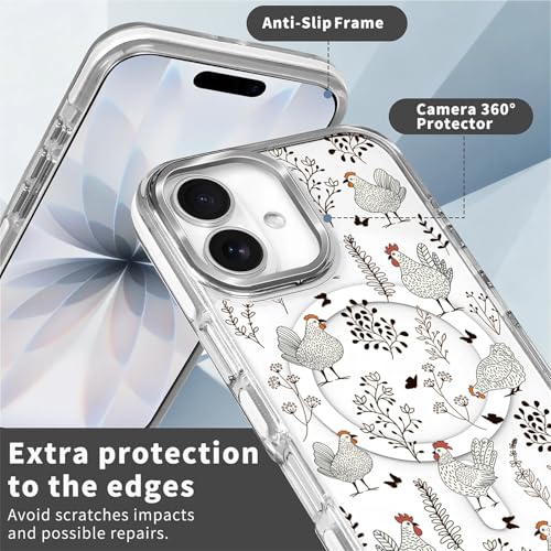 for iPhone 17 Case [Compatible with Magsafe],Girls Women Clear Magnetic Case Silicone Shockproof Protective Cover with Pattern Chicken Butterfly Flower - color: Chicken Butterfly Flower, size: iPhone 17