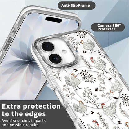 for iPhone 17 Case [Compatible with Magsafe],Girls Women Clear Magnetic Case Silicone Shockproof Protective Cover with Pattern Chicken Butterfly Flower - color: Chicken Butterfly Flower, size: iPhone 17