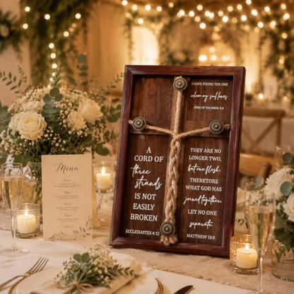 A Cord of Three Strands Wedding Ceremony Sign,15×10"Three Strands Cord Unity Cross Christian Wedding Gifts Unity Ceremony Ideas Christian Marriage Gifts Decor for Couple Wood & Home Décor