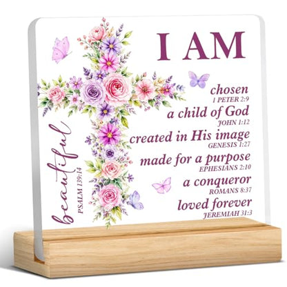 Christian Home Decor, Positive Bible Verse Acrylic Desk Sign - color: M60A05