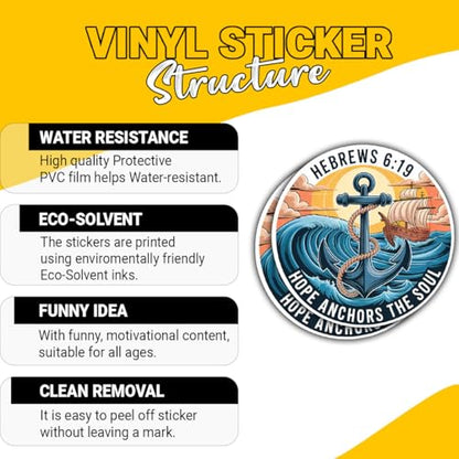 3PCS Hebrews 6:19 Bible Verse Stickers, Hope Anchors the Soul Christian Waterproof Faith Decals for Laptop, Water Bottle, Phone, Window, Helmet - size: 6 inch