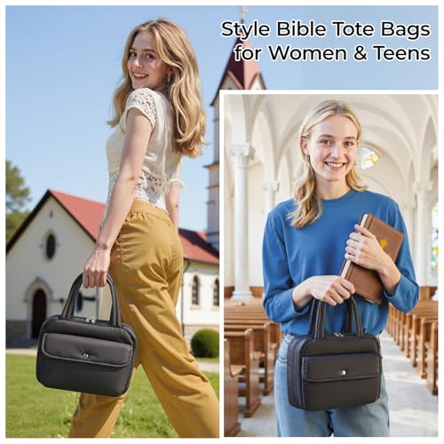 WOBAGMEN Puffy Bible Cover Case for Women with Study Supplies,Soft Bible Bag with Highlighters for Girls, Bible Journaling Kit Christmas Christian Gift for Women (Black, M) - color: Black