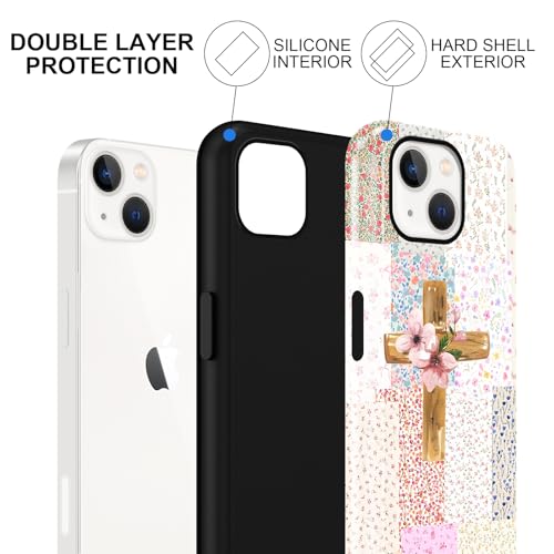 for iPhone 13/iPhone 14 6.1'' Pink Flower Cross Christian Phone Case - color: Pink Flower Cross, size: iPhone 13/iPhone 14