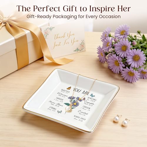 PUDDING CABIN Birthday Gifts for Women, Aster Scripture Jewelry Dish, Christian Gifts - style: Aster: Patience, Elegance, Afterthought(September Birth Flower)