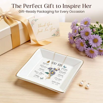 PUDDING CABIN Birthday Gifts for Women, Aster Scripture Jewelry Dish, Christian Gifts - style: Aster: Patience, Elegance, Afterthought(September Birth Flower)