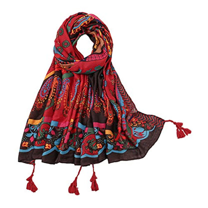 Yeieeo Boho Scarf for Women Lightweight Floral Printed Scarf Fall Winter Fashion Fringed Shawl - color: Floral 23