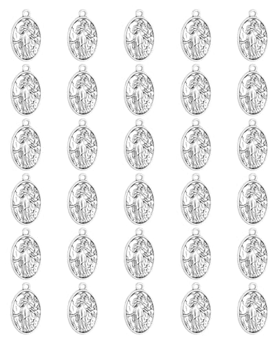 COTTVOTT Saint Therese of Lisieux/Saint Mother Teresa of Calcutta/Divine Mercy Jesus/Mater Dolorosa Patron Saint Medal Charm Pendant for DIY Rosary Necklace Bracelet Jewelry Making Part - color: 30pcs-Our Lady of Fatima