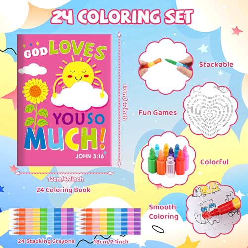 BenLouis 24 Bible Verse Mini Coloring Books with 24 Crayons for Kids Bulk - style: Bible