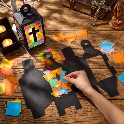 20 Sets Vbs 2026 Christian Cross Crafts Bulk Illumination Themed Paper Lanterns Jesus Is the Light Religious Suncatcher Sunday School Vbs Crafts for Church Christian Party Favor (Black Cross) - style: Black Cross