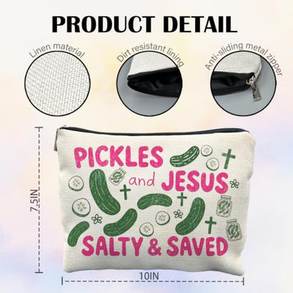 Pickles and Jesus Christian Canvas Makeup Bag Gifts for Women - color: pickles and jesus