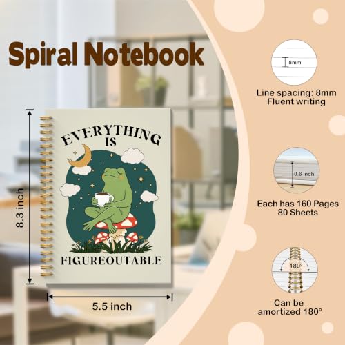 JMICTUB Everything Is Figureoutable Frog Inspirational Spiral Notebook 5.5x8.3, Mental Health Frog Coffee Hardcover Lined Journal - color: Spiral notebook-09
