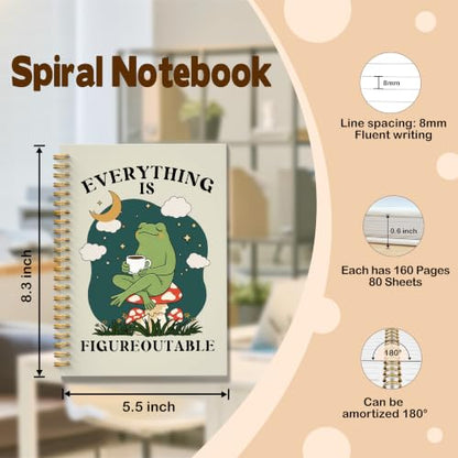 JMICTUB Everything Is Figureoutable Frog Inspirational Spiral Notebook 5.5x8.3, Mental Health Frog Coffee Hardcover Lined Journal - color: Spiral notebook-09