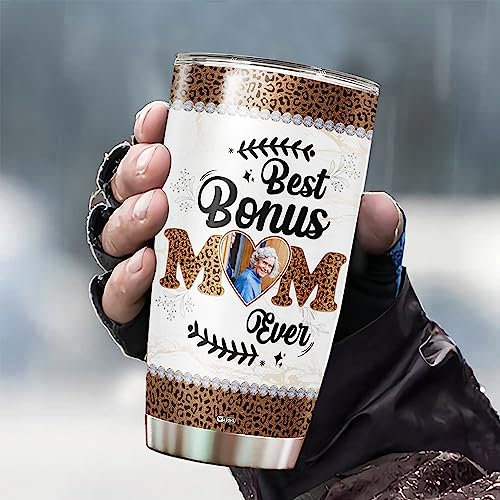 WAZONE Personalized Best Bonus Mom Ever Gifts Tumbler Cups From Daughters For Mommy Mothers Customized Photo With Lid 20 30 Oz Presents Idea Birthday Christmas Mothers Day Anniversary - color: Bonus Mom