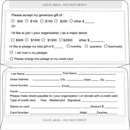Printlink - Custom Fund Raising Envelopes, Full Color Printing Front and Back, 3 5/8" x 6 1/2" folded, 24lb White Wove Paper, 500 per box, Printed in the USA - size: Standard Business Envelope