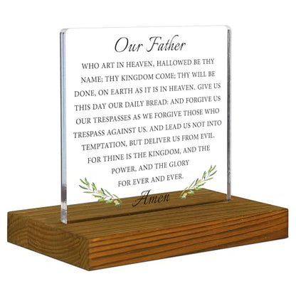 The Lords Prayer Religious Sign, Our Father Who Art In Heaven Sign, Christian Sign, Scripture Sign, Inspirational Plaque, Acrylic Desk Decor Sign with Wood Stand - FSA074 - style: Our Father Who Art In Heaven