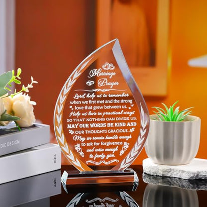 Wedding Gifts for Couples Newlyweds 2026 Unique Anniversary Marriage Prayer Christian Gift Glass Plaque, Bridal Shower Gifts for Bride, Mr and Mrs Engagement Decor