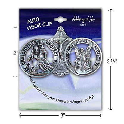 Saint Christopher and Guardian Angel Visor Clip, Christian Car Accessory for New Drivers, 3 Inches, by Cathedral Art