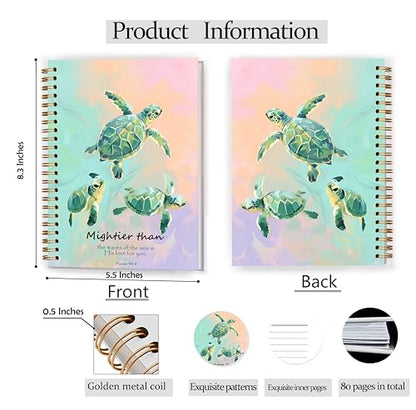 Christian Green Sea Turtle Notebook, Coastal Beach Psalm 93:4 Bible Journal for Women, Sea Turtle Lovers Gifts, Ocean Religious Spiral Notebook Journal 5.5x8.3 - color: Color 20
