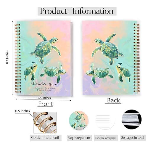 Christian Green Sea Turtle Notebook, Coastal Beach Psalm 93:4 Bible Journal for Women, Sea Turtle Lovers Gifts, Ocean Religious Spiral Notebook Journal 5.5x8.3 - color: Color 20