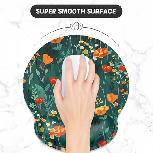 ITNRSIIET Ergonomic Mouse Pad with Wrist Support Wrist Rest Smooth Surface Non-Slip Rubber Base Comfortable Office Supplies Pain Relief, 9.8 x 9.1 inches, Beautiful Flowers - color: B03-Beautiful Flowers