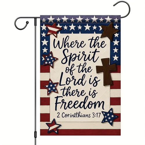 Christian Garden Flags For Outside 12x18 Inch Double Sided Religious Patriotic American God Family Country Bible Verse Jesus Faith Yard Decor Where The Spirit Of The Lord Is There Is Freedom - color: Patriotic America