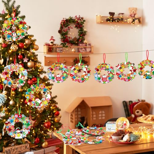 Hollowfly 48 Sets Christmas Wreath Craft Kits with Stickers - style: Christmas