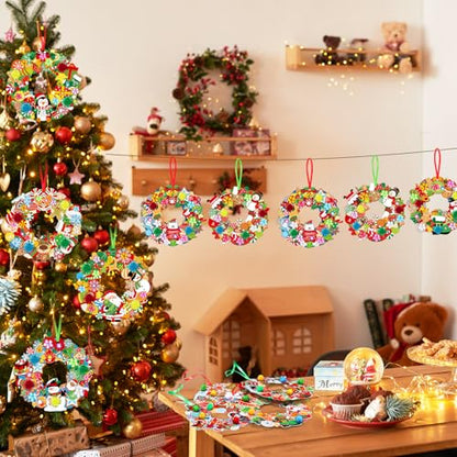 Hollowfly 48 Sets Christmas Wreath Craft Kits with Stickers - style: Christmas