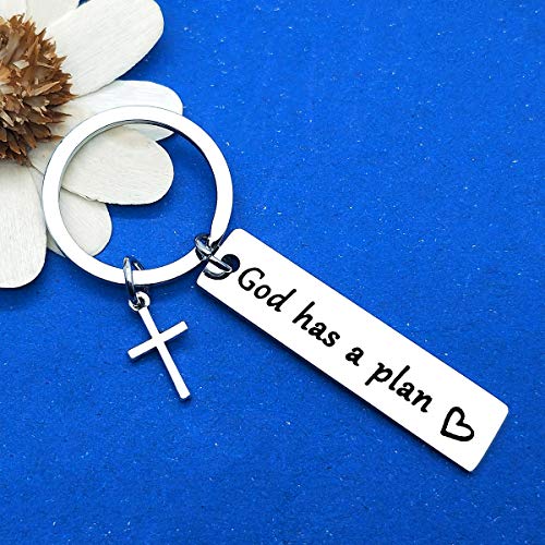 Dabihu Christian Gift Keychain Religious Gift Bible Verse Keyring Baptism Christmas Easter Birthday First Communion Gift - color: God Has a Plan Silver Keychain