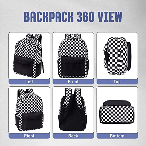 UREYMX Checkered Backpack - School Backpack for Kids, Large Capacity, Waterproof, Lightweight, Black - color: 3 in 1 Black and White Plaid