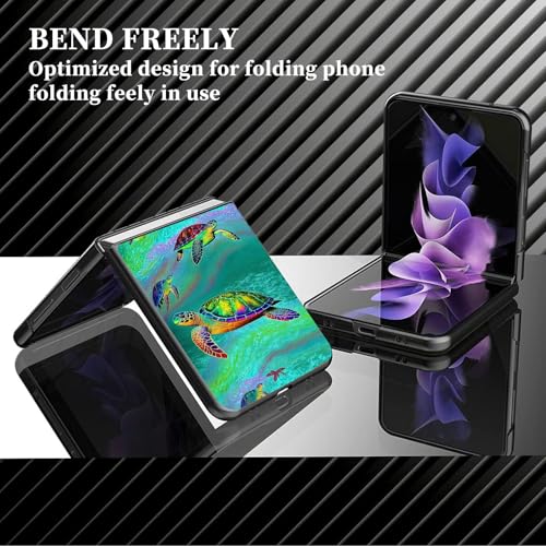 for Samsung Galaxy z flip 7 Case Colorful Sea Turtles Design,Slim Fit Lightweight Hybrid Hard PC PU Leather Folding Phone Cover for Z Flip 7 6.9" - color: Colorful Sea Turtles