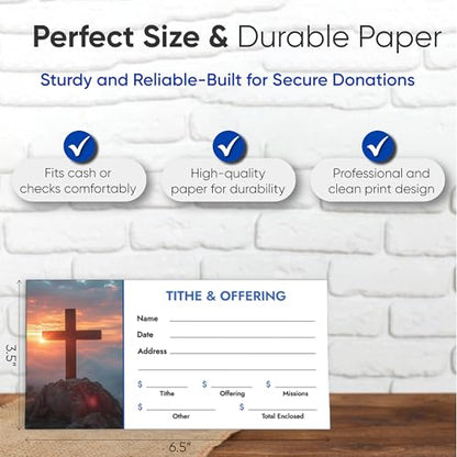Christian Church Tithing Envelopes Self-Seal (500 Pack) - 6.5"x3.5" Offering Envelopes with Pre-Printed Fields for Tithes, Offerings, and Missions (Modern)
