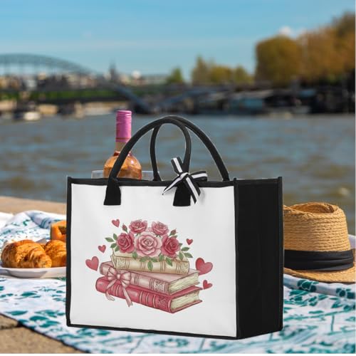 Book Tote Bag Christmas Librarian Bookish Gifts for Women Readers Book Lover - color: Rose Book
