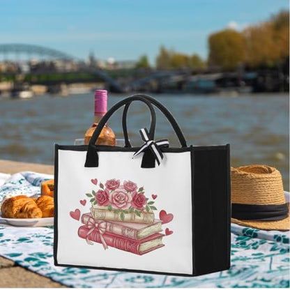 Book Tote Bag Christmas Librarian Bookish Gifts for Women Readers Book Lover - color: Rose Book