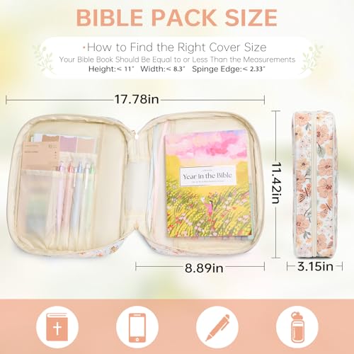 Bible Bag Cover Case for Women Study Supplies Kit Church Book Holder - color: Autumn Butterfly Bloom