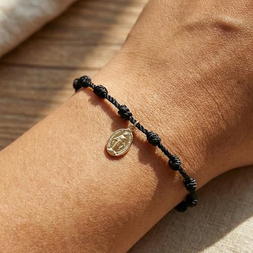 10 Knots Lucky Protection Rope Cross Bracelet For Women Men, Handmade Good Jesus Pendant Charm Amulet Adjustable Christian Pulsera Decenario String Jewelry, Daily Friendship Gift - color: Jesus Black
