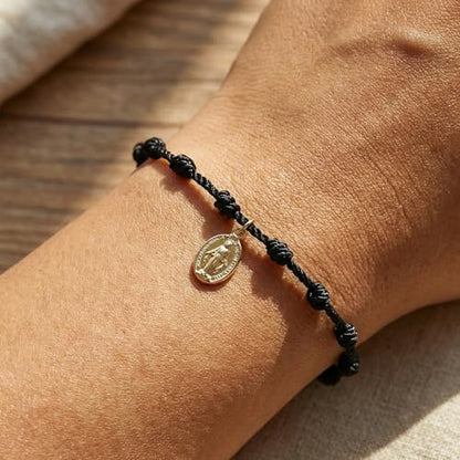 10 Knots Lucky Protection Rope Cross Bracelet For Women Men, Handmade Good Jesus Pendant Charm Amulet Adjustable Christian Pulsera Decenario String Jewelry, Daily Friendship Gift - color: Jesus Black