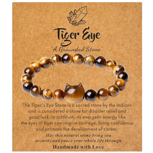 XIANNVXI Crystal Bracelet for Women Men 8 mm Natural Stone Beaded Bracelets Cat Bracelets Cross Bracelets Heart Bracelelt Jewelry for Women Birthday Gifts Stretch Bracelet - color: Yellow - Tiger Eye