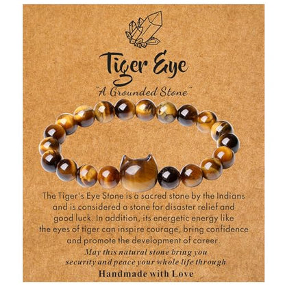 XIANNVXI Crystal Bracelet for Women Men 8 mm Natural Stone Beaded Bracelets Cat Bracelets Cross Bracelets Heart Bracelelt Jewelry for Women Birthday Gifts Stretch Bracelet - color: Yellow - Tiger Eye